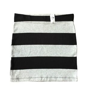 New Gap Rugby Stripe Mini Pencil Skirt XS 0 2 Black Gray Cotton Jersey Bodycon